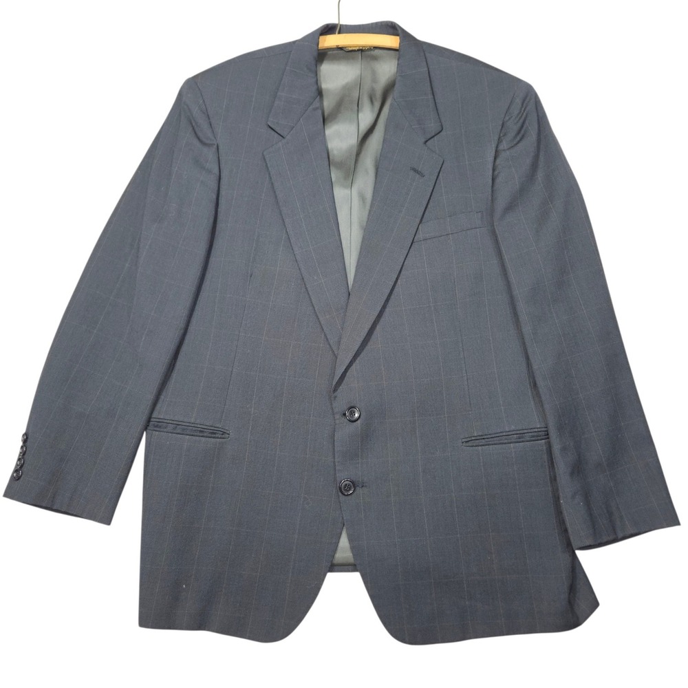 VTG Nino Cerruti Rue Royale Wool Blazer Charcoal Windowpane Sz 42R 44R L